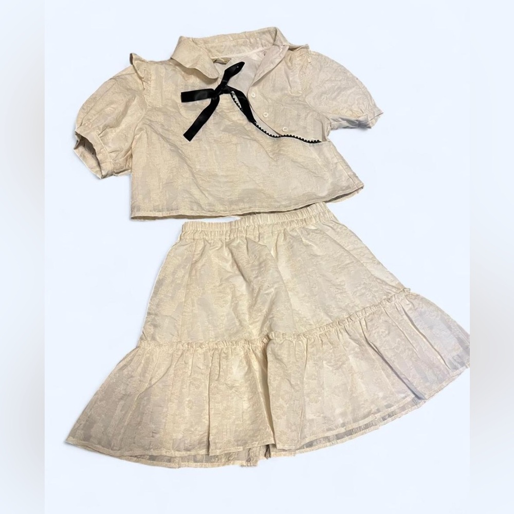 Cream Skirt Set with Black Bow